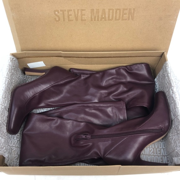 NWT Steve Madden Prowl Burgundy Faux Leather Thigh High Over Knee Boots 6.5 - Picture 8 of 9